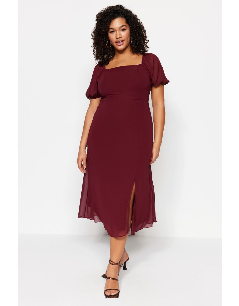 Red Plus Chiffon A-Line Midaxi Skater Dress