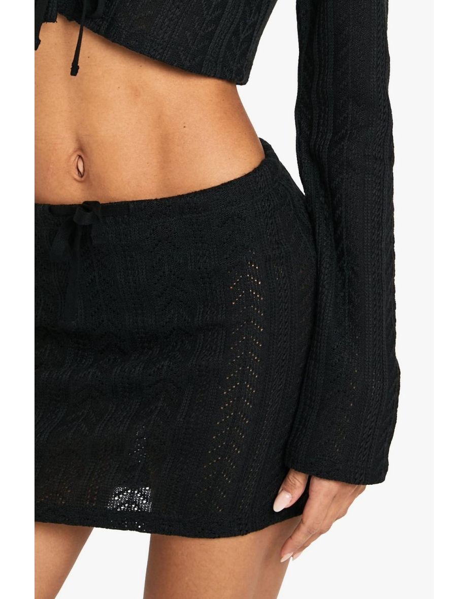 Crochet Mini Skirt With Built in Knickers - black - 3