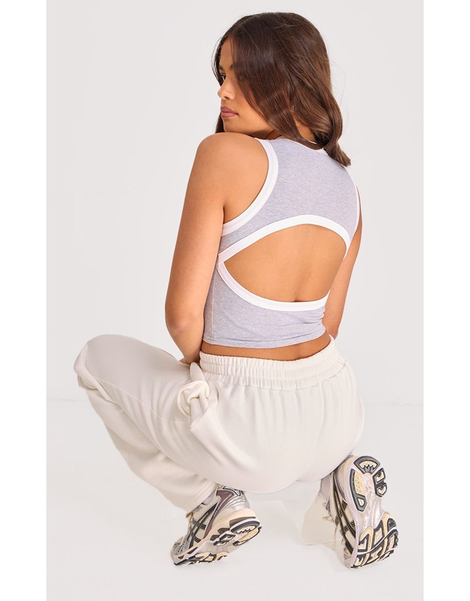 Grey Contrast Hem Cotton Racer Crop Top
