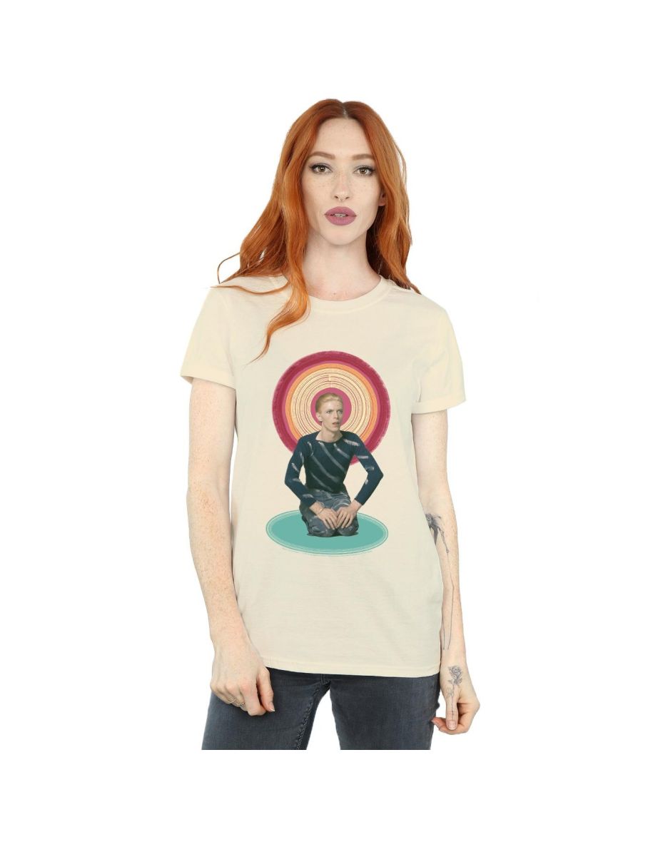 David Bowie Womens/Ladies Kneeling Halo Cotton Boyfriend T-Shirt - Sand