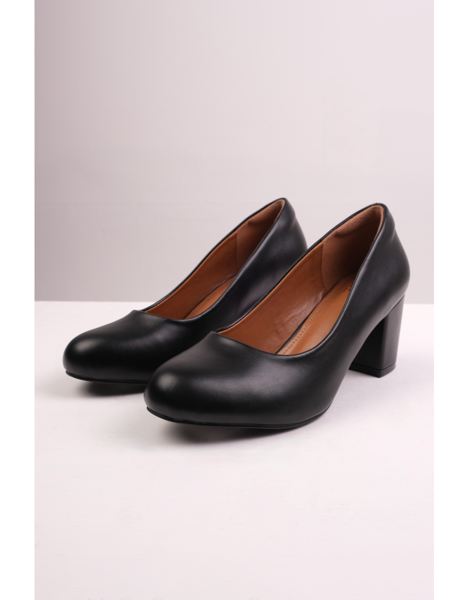 MELROSE MID BLOCK HEEL COURT SHOES IN BLACK FAUX LEATHER - 2