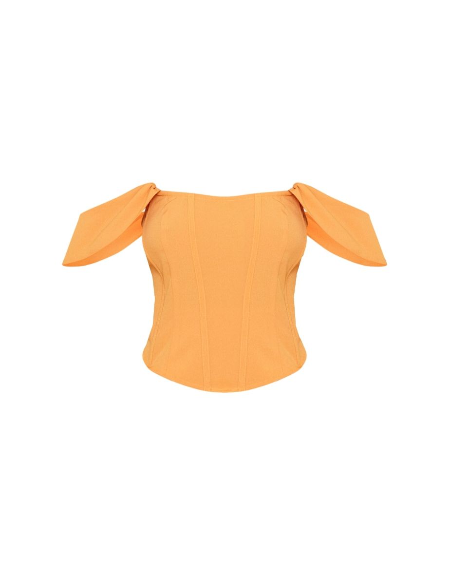 Tall Orange Textured Off The Shoulder Corset Top - 4