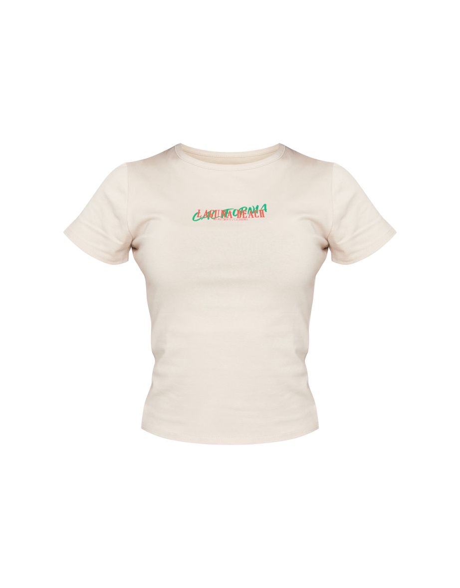 Camel Laguna Beach Print Fitted Long T Shirt - 4