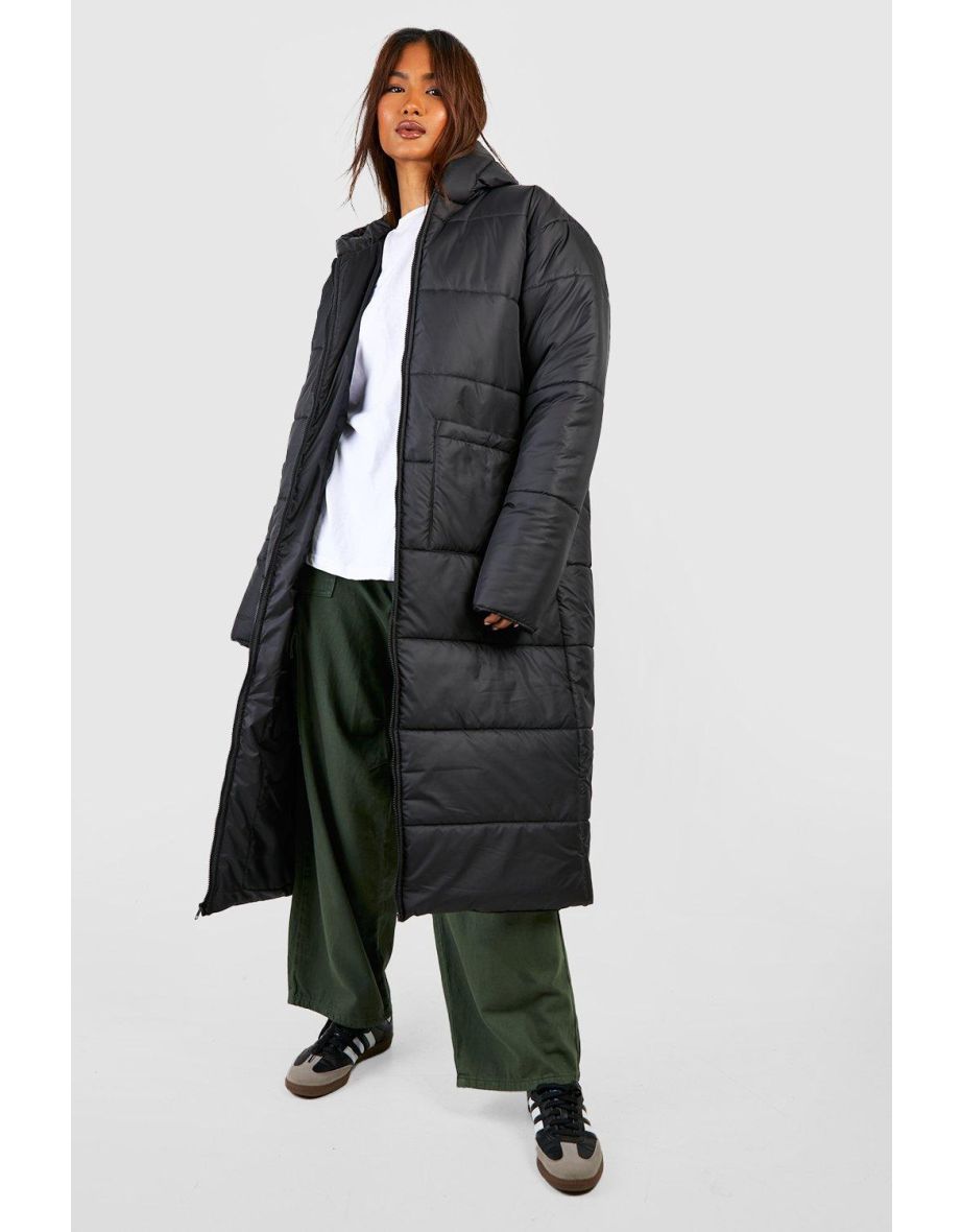 Tall Oversized Hooded Longline Puffer Coat - black