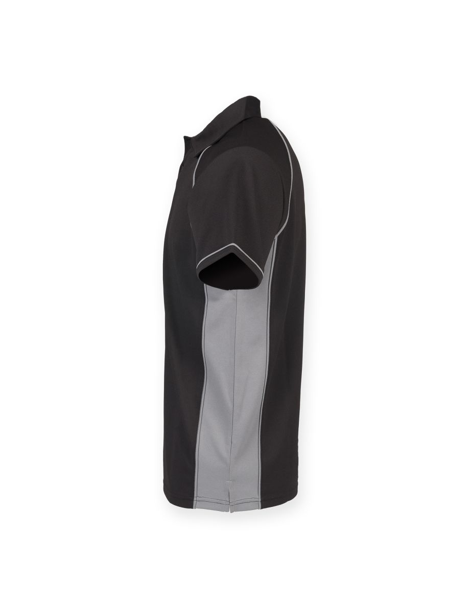 Finden & Hales Mens Piped Performance Sports Polo Shirt - Black/Gunmetal Grey - 2