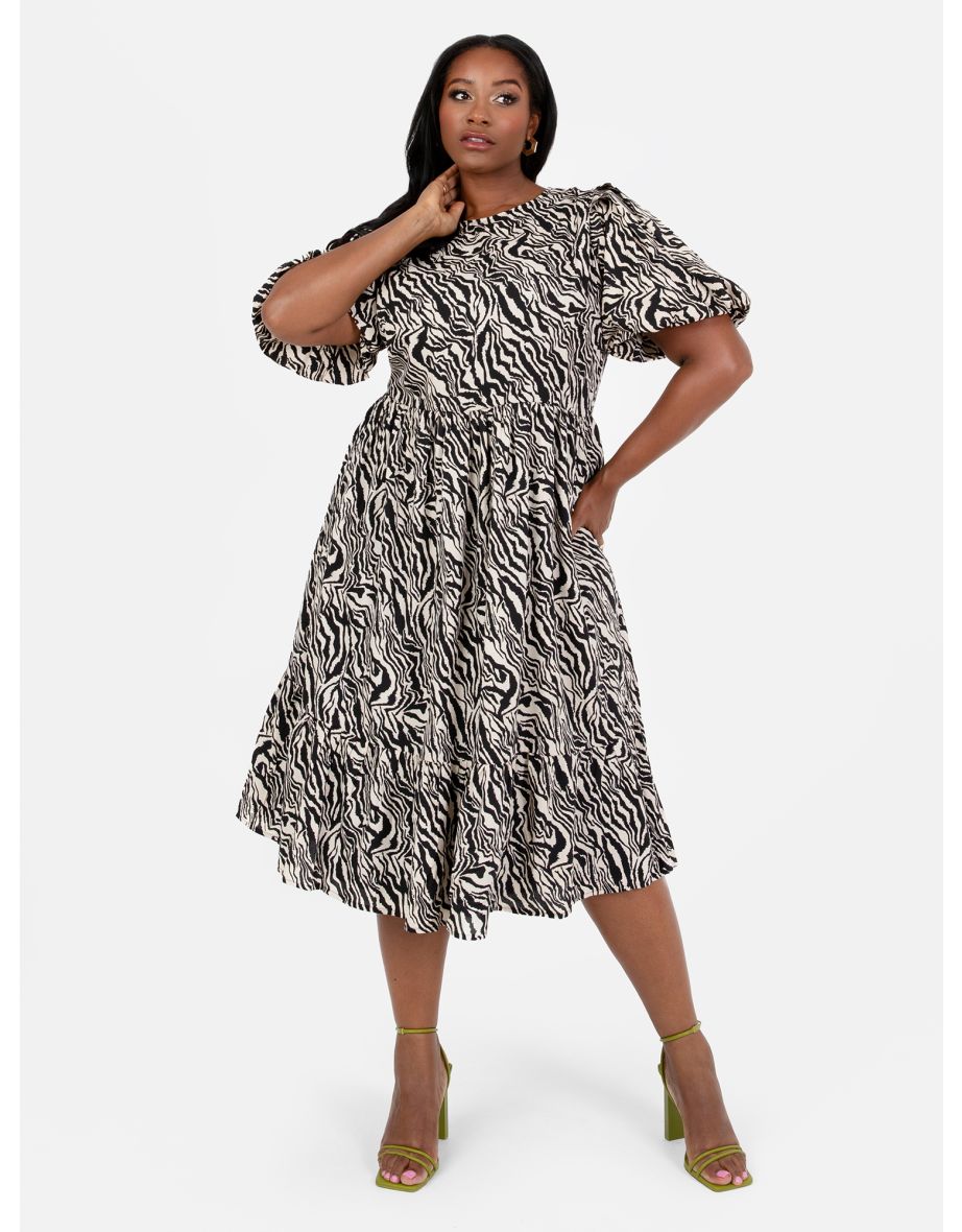 Shop Lovedrobe Zebra Print Short Sleeve Midi Dress Online in Bahrain VogaCloset