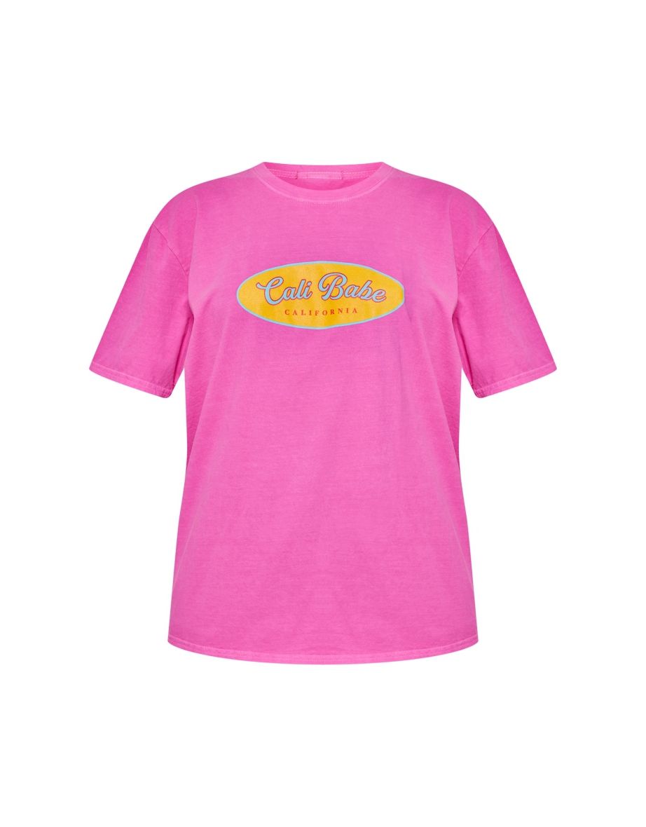 Pink Cali Babe Printed Washed T Shirt - 4