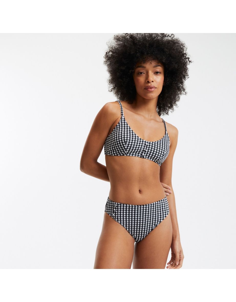 High Waist Bikini Bottoms in Gingham Print