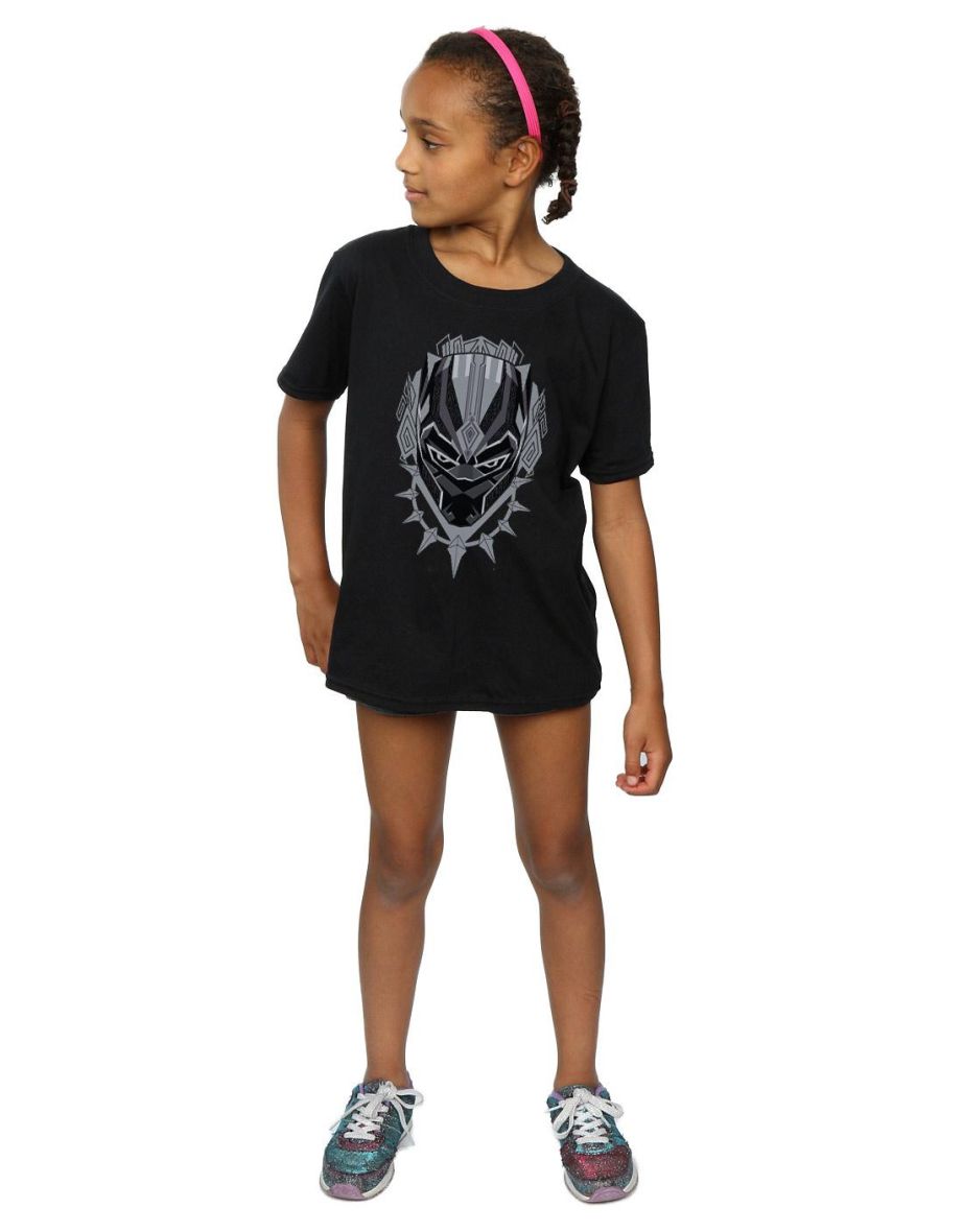 Marvel Girls Black Panther Head Cotton T-Shirt - Black - 3