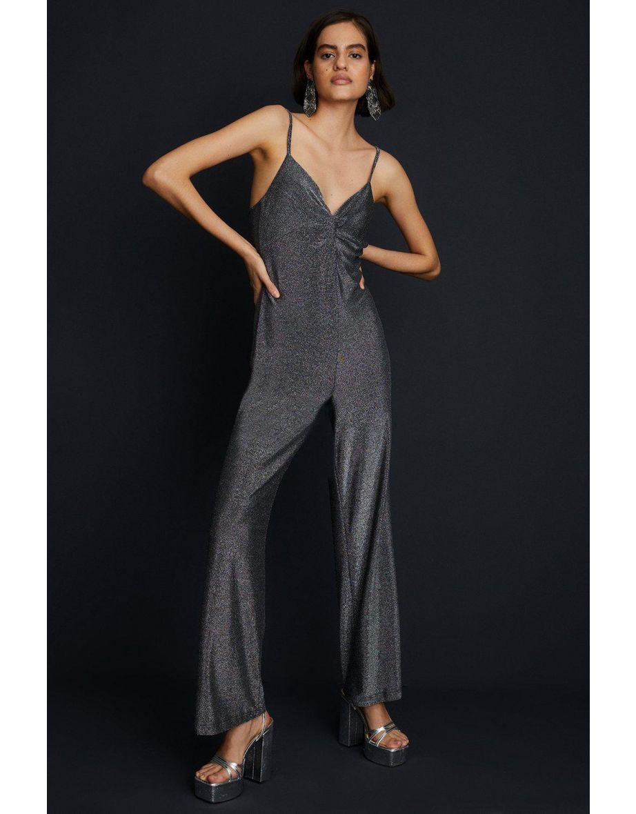 Oasis glitter jumpsuit with twist front in black