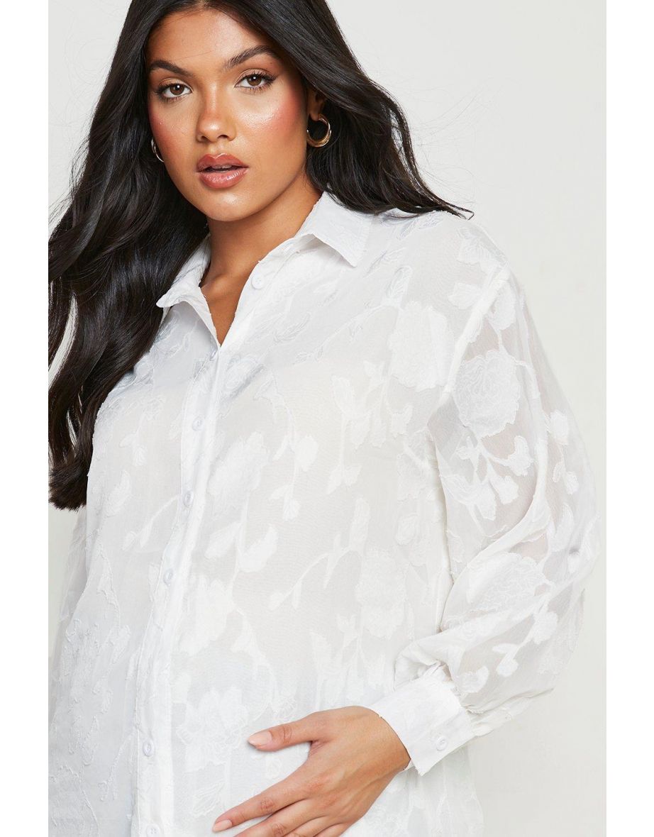 Maternity Oversized Burnout Floral Shirt - white - 3