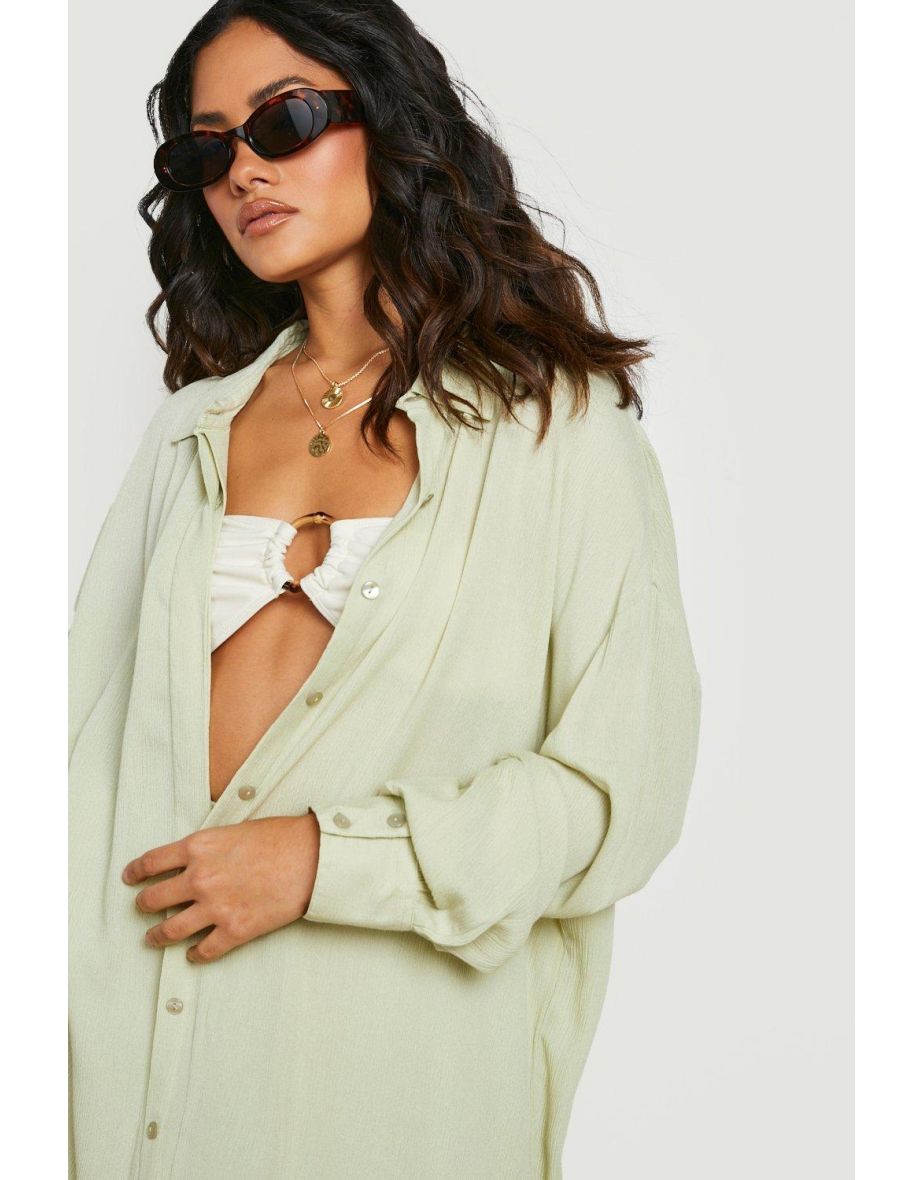Sustainable Crinkle Collared Beach Shirt - sage - 3