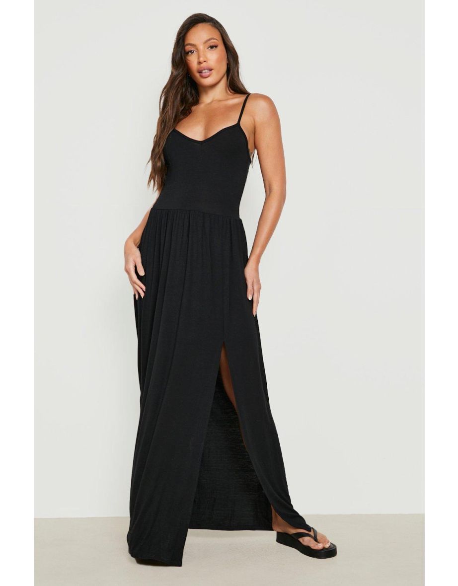 Tall Slit Leg Jersey Maxi Dress - black