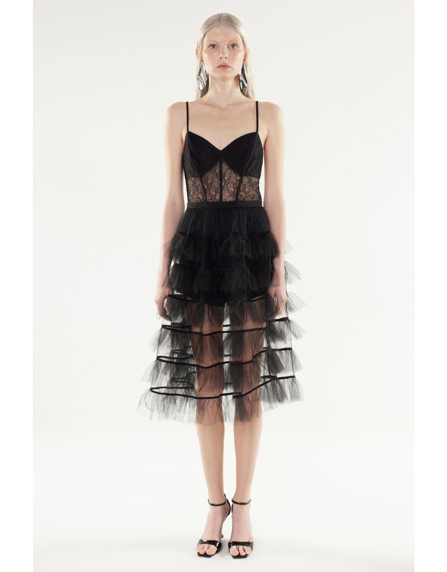 X Artificial Intelligence Black A-Line Tulle Elegant Evening Dress