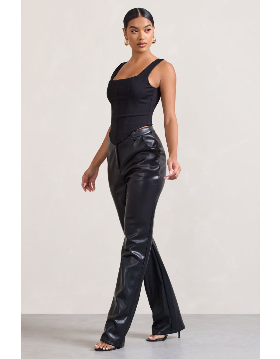 Woman BLACK Straight-leg trousers with faux-leather look Synthetic NORIEGA  | Afibel