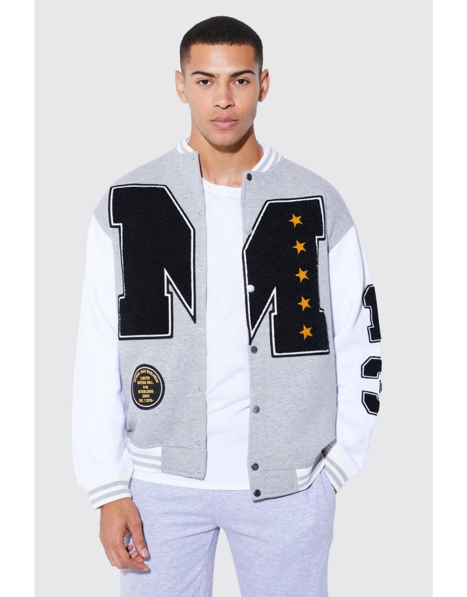 Men's La Badge Jersey Varsity Bomber Jacket