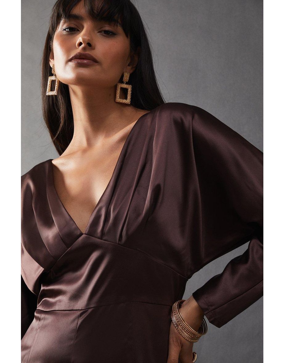 Satin Batwing Wide Leg Jumpsuit - 3