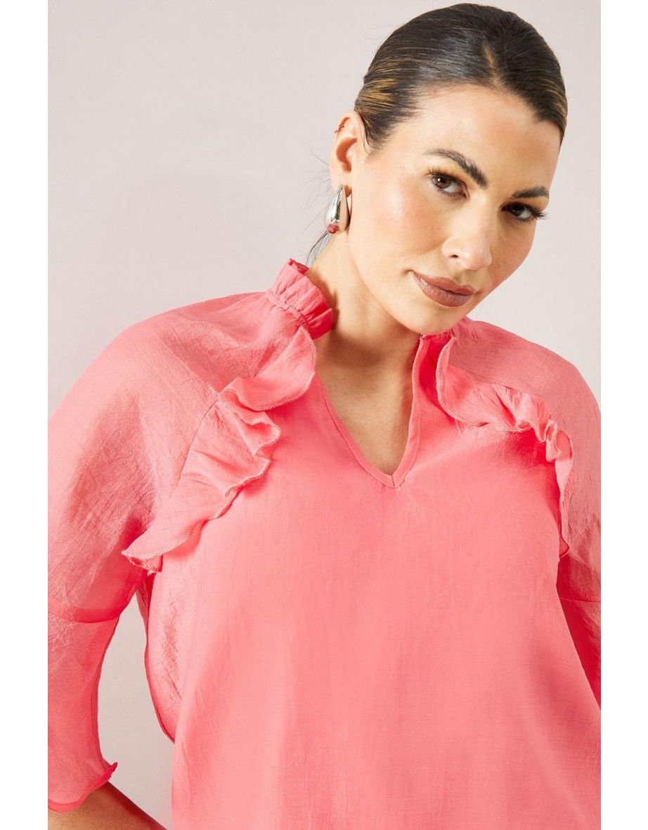 Organza Ruffle ¾ Sleeve Blouse - 3