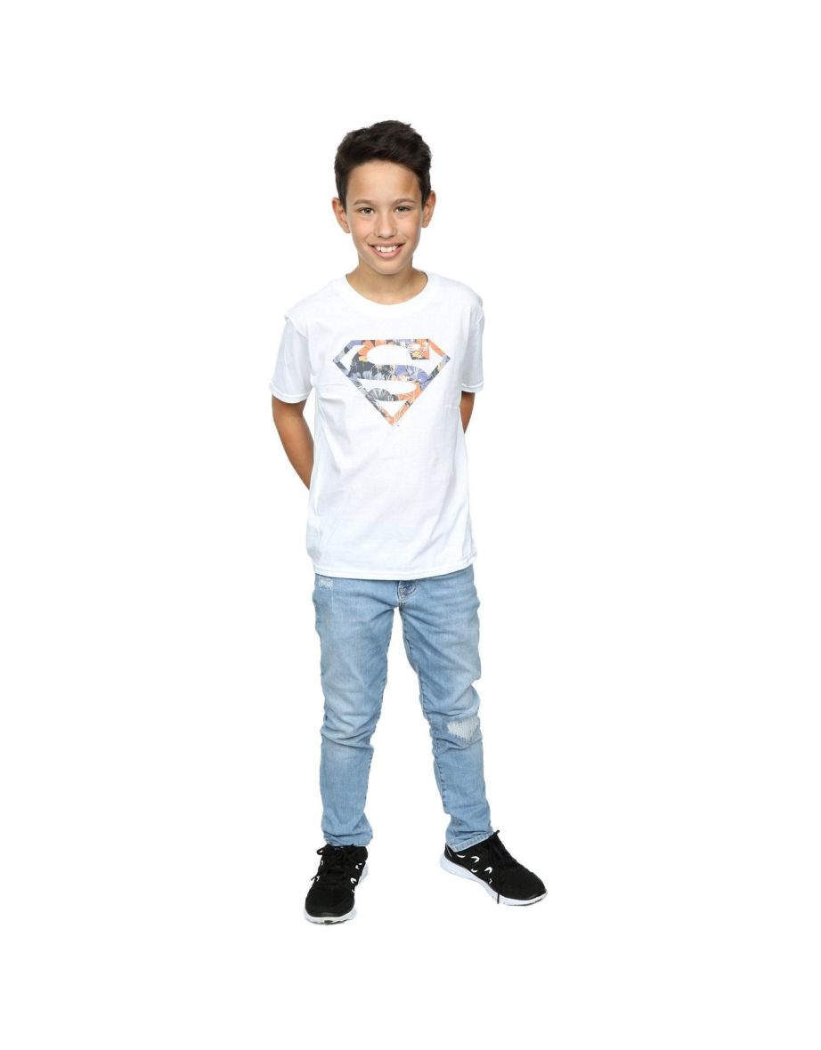 DC Comics Boys Superman Floral Logo 2 T-Shirt - White - 3