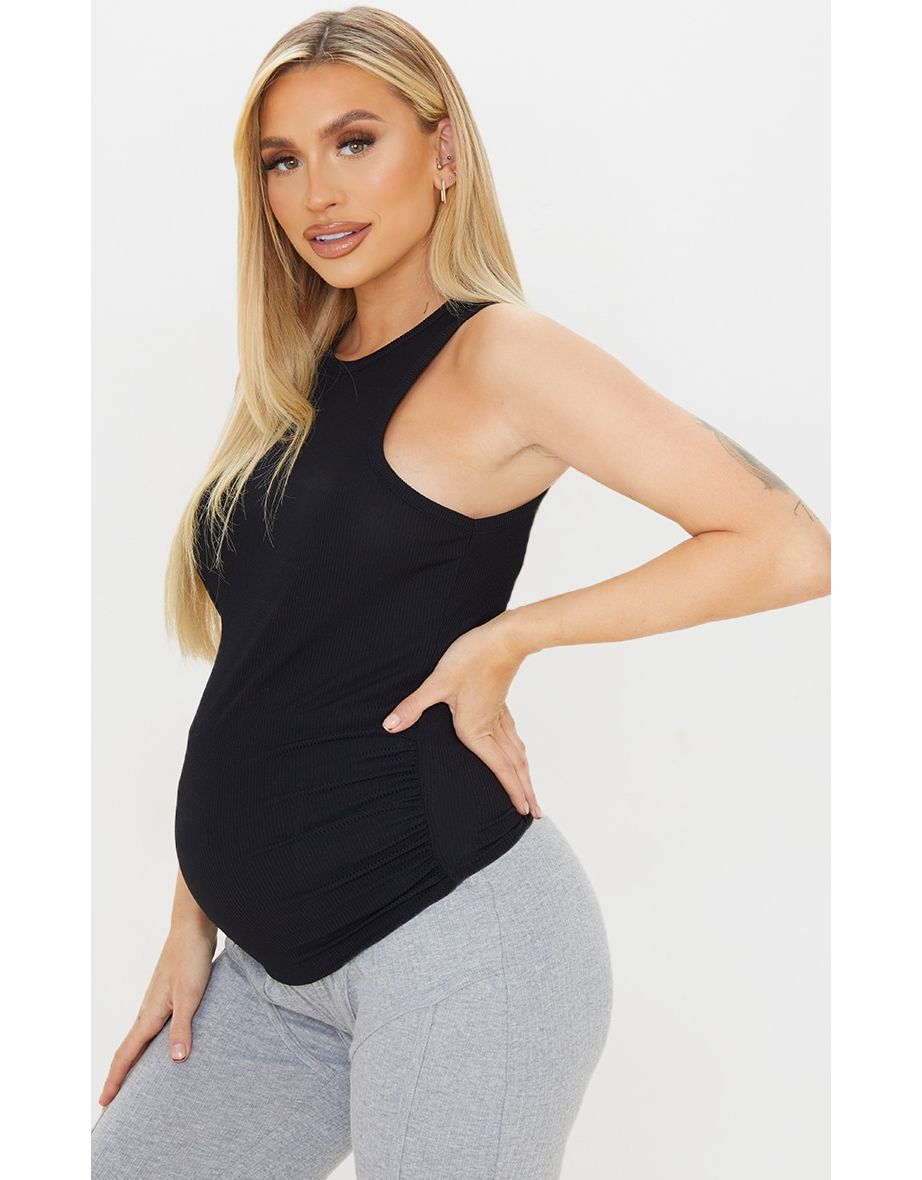 Maternity Black Rib Racer Neck Vest