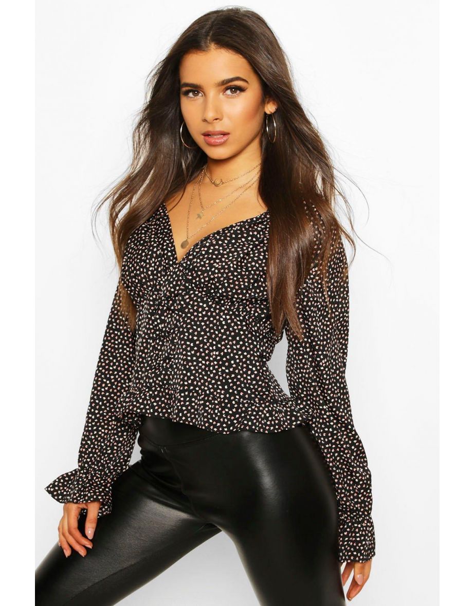 Ditsy Floral Corset Detail Woven Blouse - black