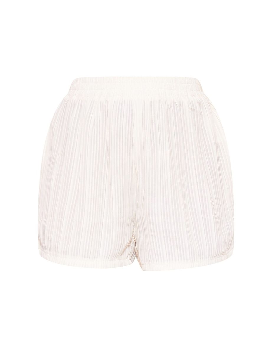 Cream Chiffon Plisse Floaty Shorts - 5