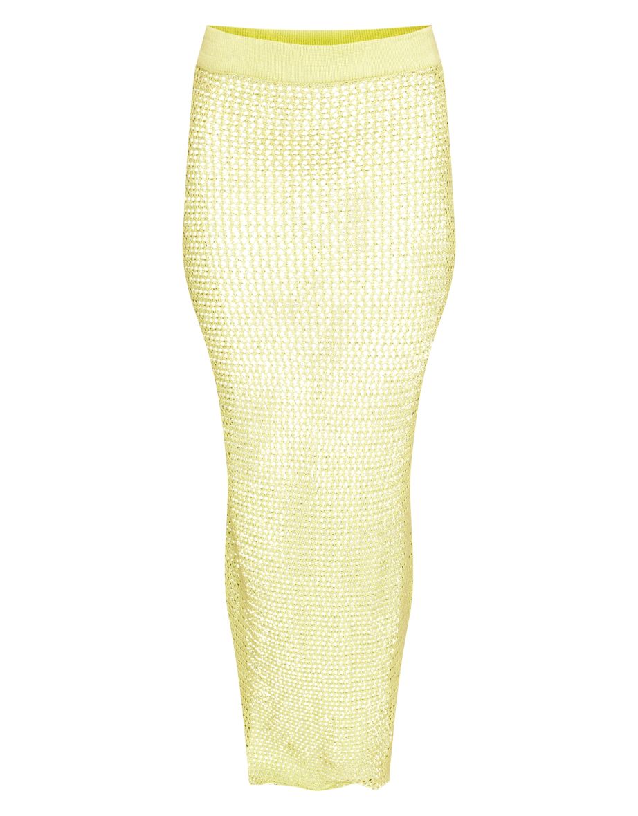 Light Lime Crochet Plain Knit Maxi Skirt - 4
