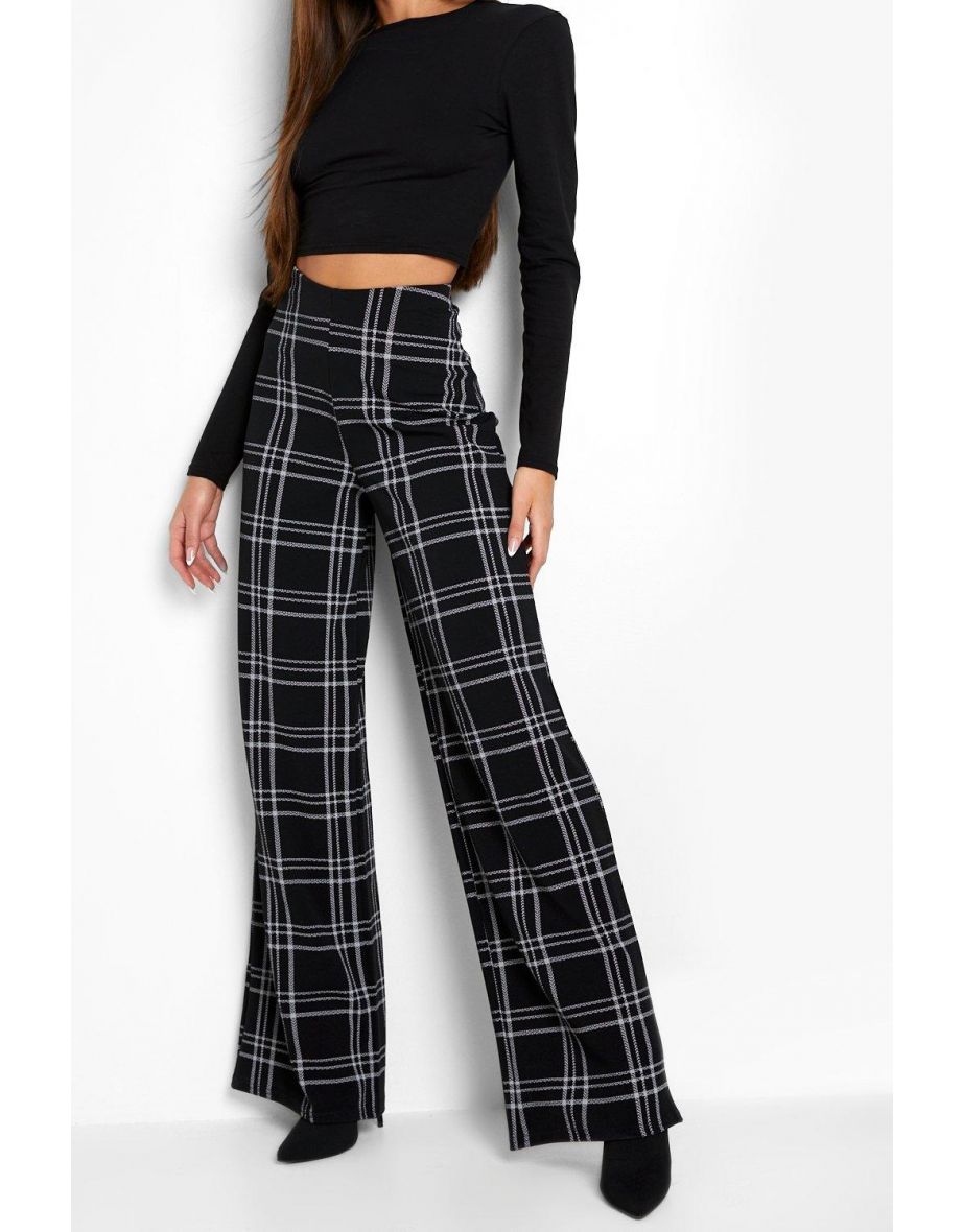 Tartan Print Wide Leg Trousers - 3