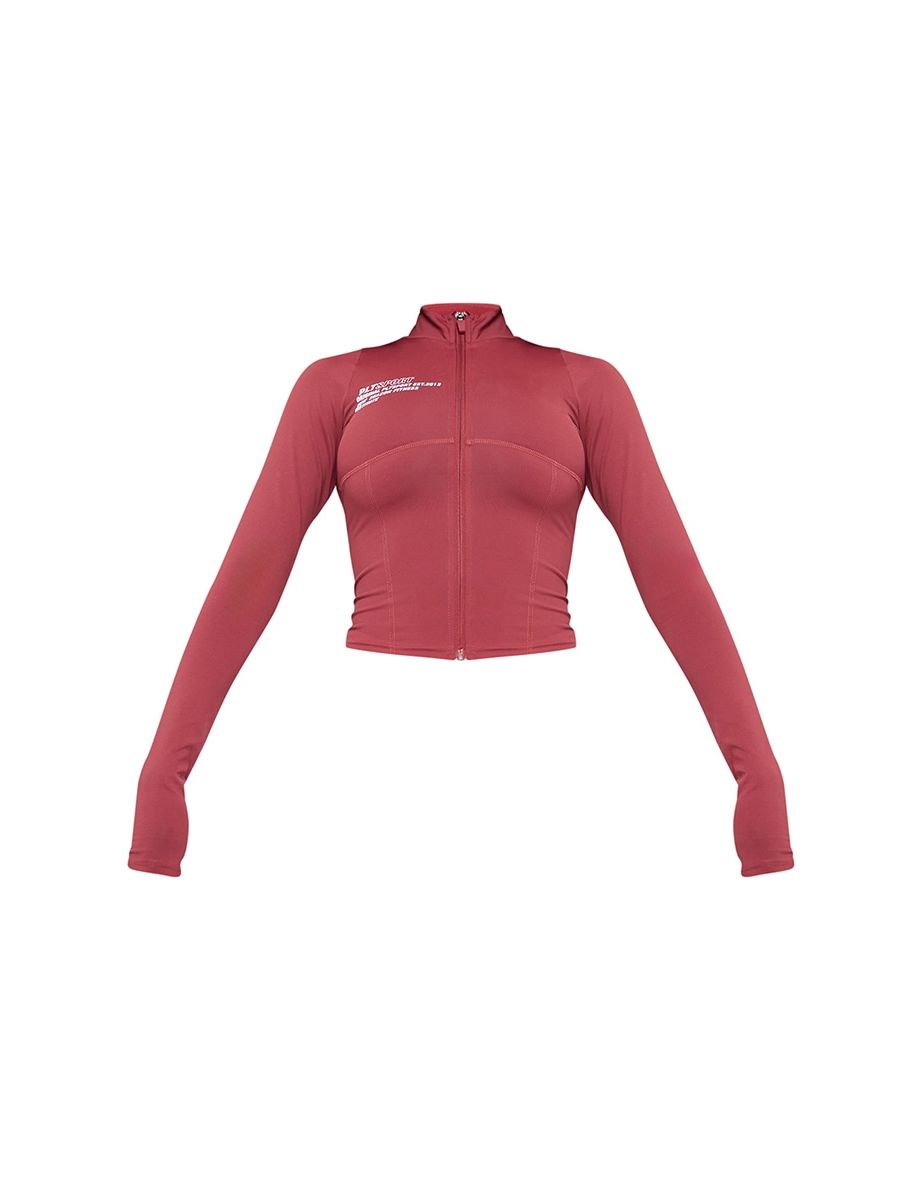 Cherry Red Zip Up Stitch Detail Gym Jacket - 4