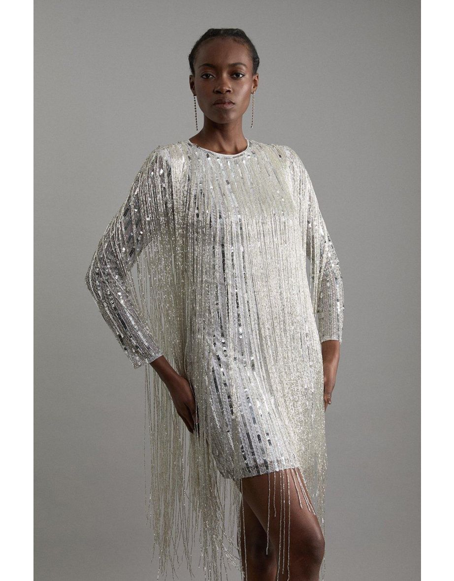 Petite Embellished And Beaded Tassel Woven Mini Dress