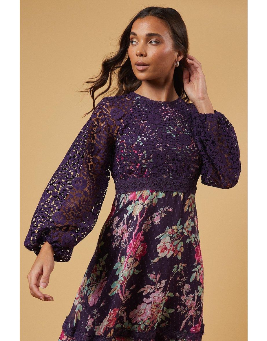 Petite Occasion Floral Lace Bodice Midi Dress - 3