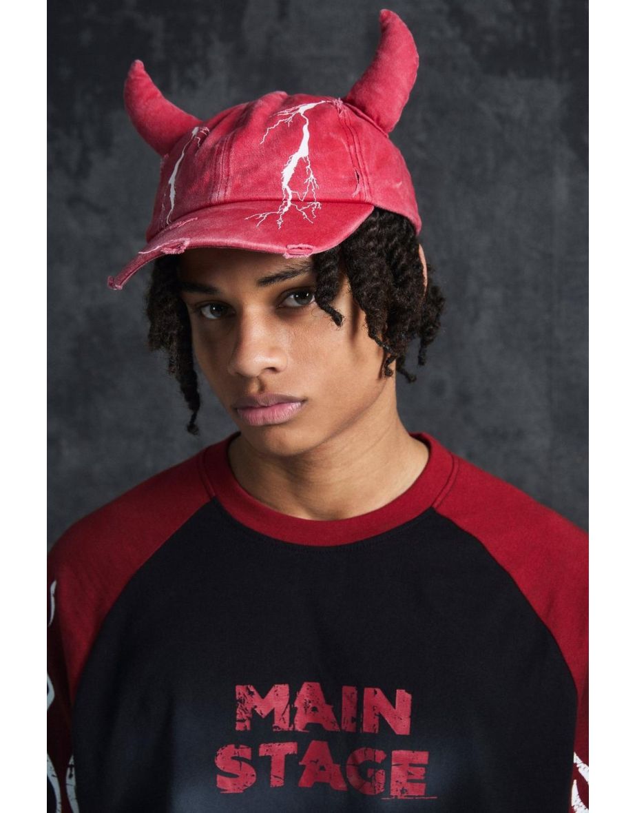 Trippie Redd Graphic Print Distressed Horn Cap In Red - red