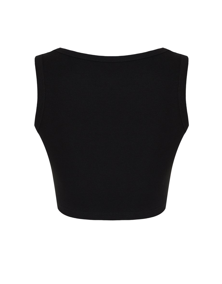 Black Strap Crop Ribbed Flexible Knitted Undershirt - 6