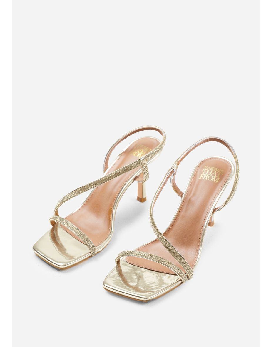 IOWA CRYSTAL CROSS FOOT STRAP MID HEELS IN GOLD METALLIC - 2