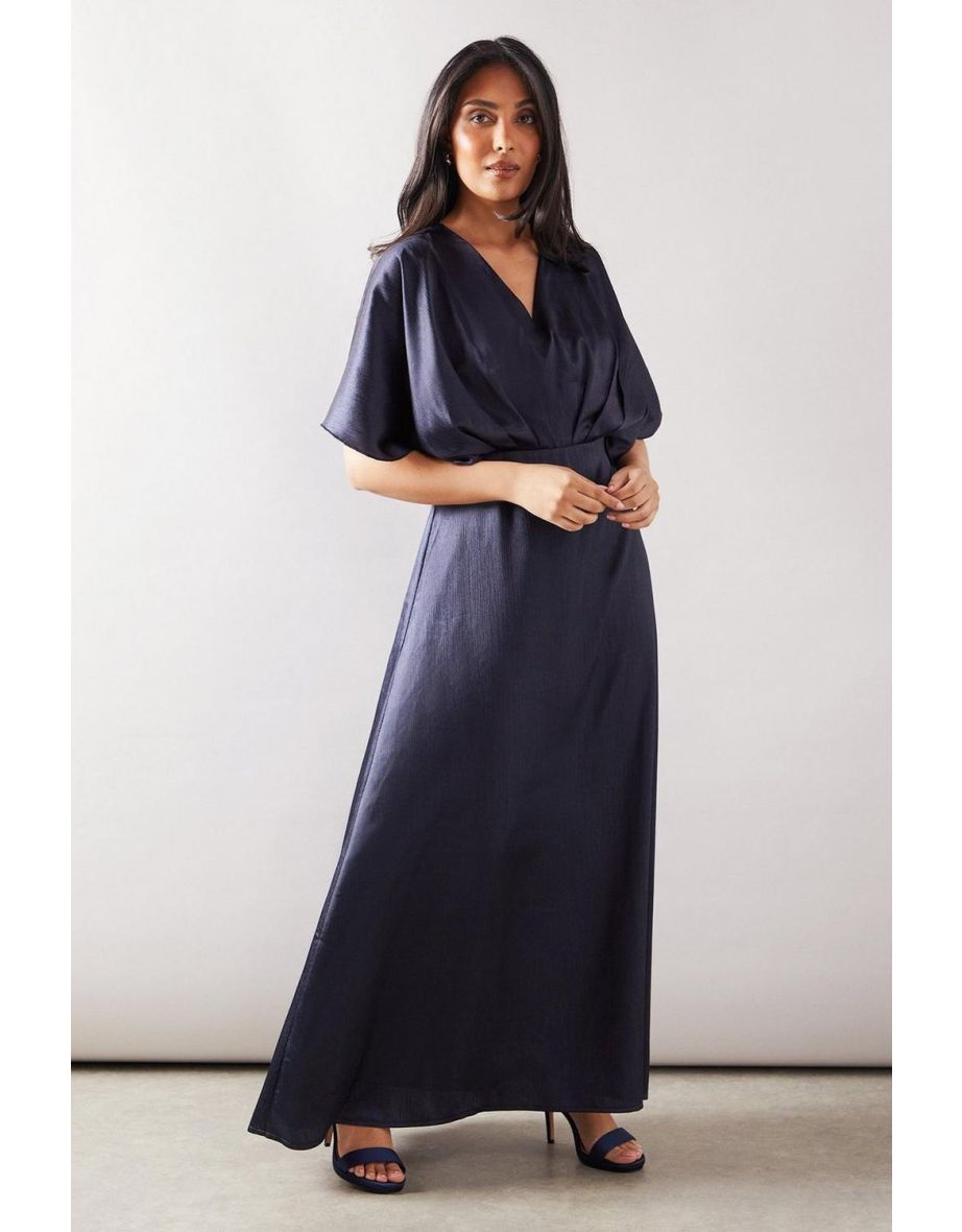 Petite Satin Kimono Sleeve Maxi Dress