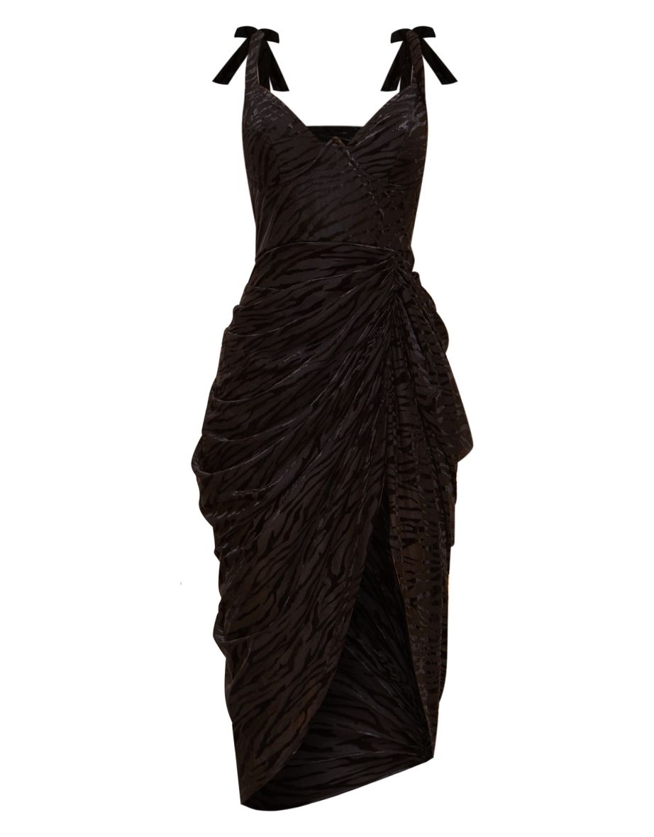 Black Zebra Devore Underwire Detail Draped Midi Dress - 4