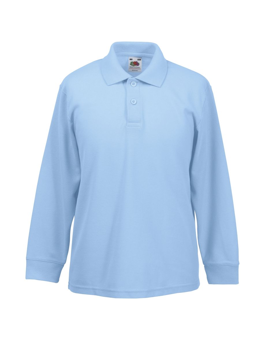 Fruit Of The Loom Childrens Long Sleeve 65/35 Pique Polo / Childrens Polo Shirts - Sky Blue - 3