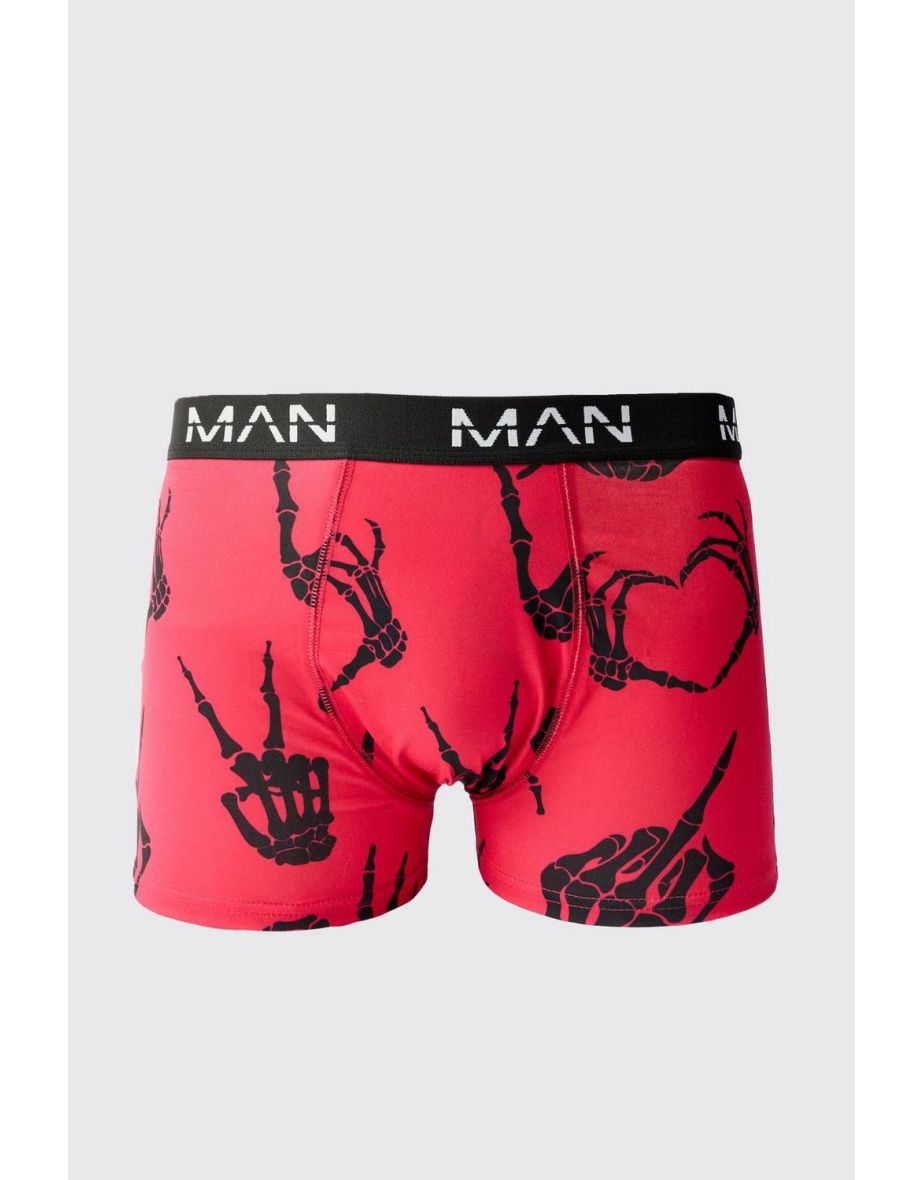 Man Skeleton Hand Printed Boxers - red