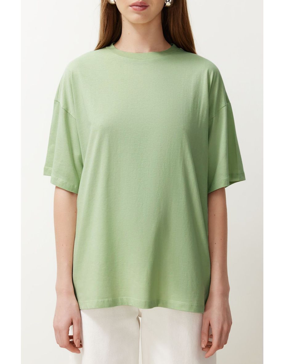 Mint 100% Cotton Boyfriend/Wide Fit Crew Neck Knitted T-Shirt - 4