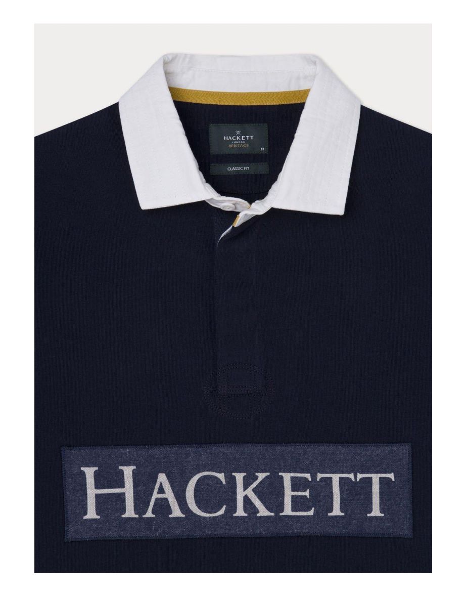 Heritage Large Hackett Logo Rugby Shirt Navy - 2
