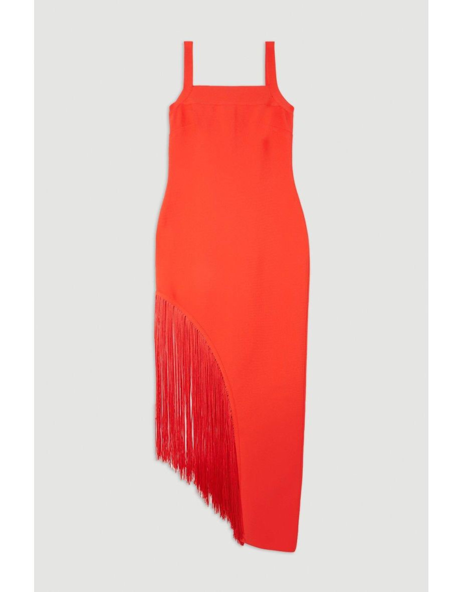 Karen Millen Red Fringed Column Midaxi Party Dress - 3