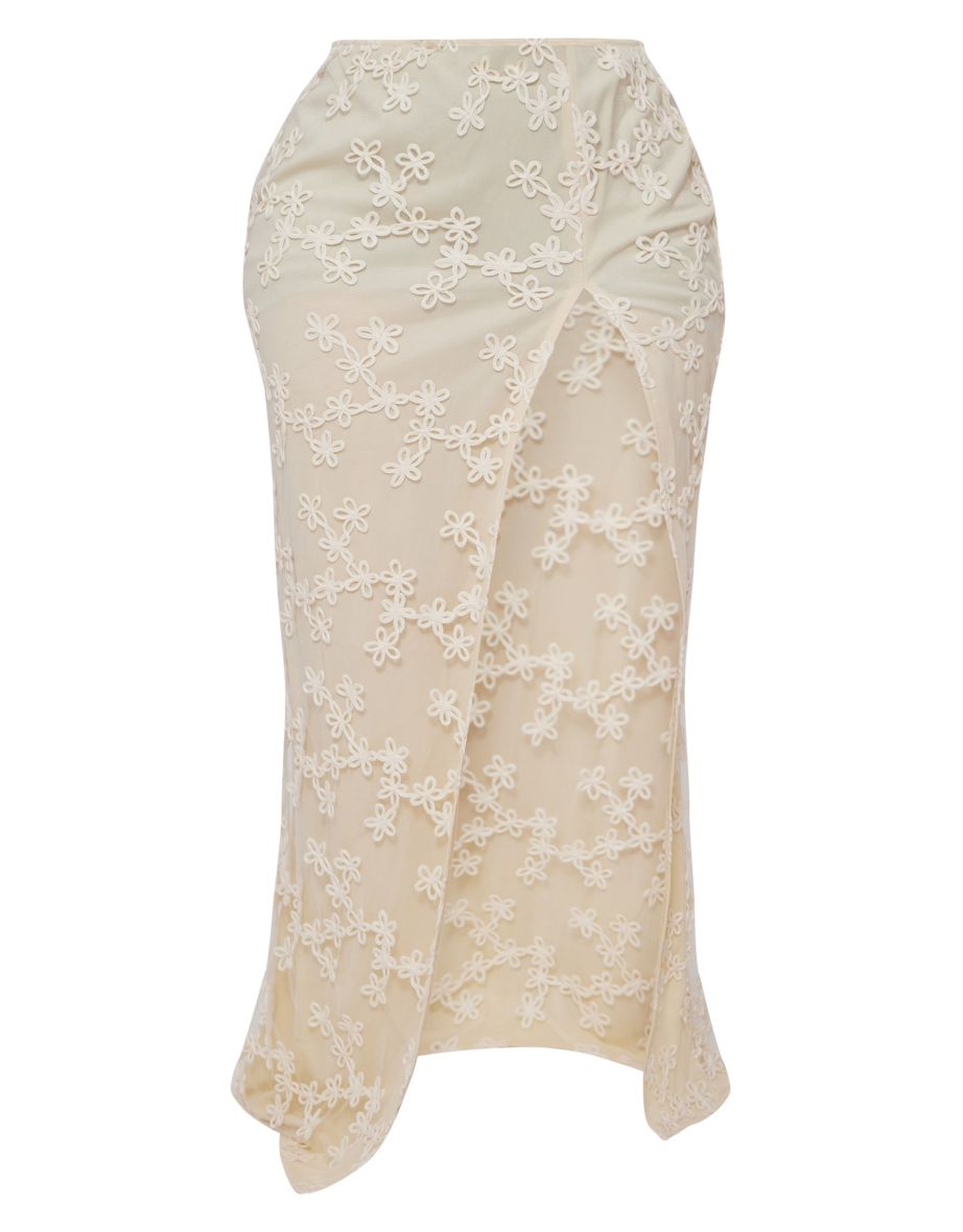Plus Cream Floral Textured Thigh High Split Maxi Skirt - 4
