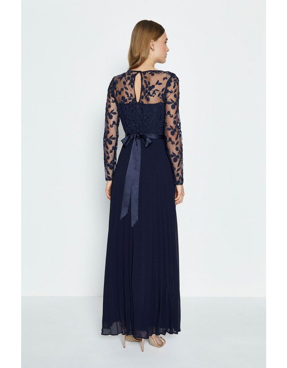 Embroidered Long Sleeve Maxi Dress - 2