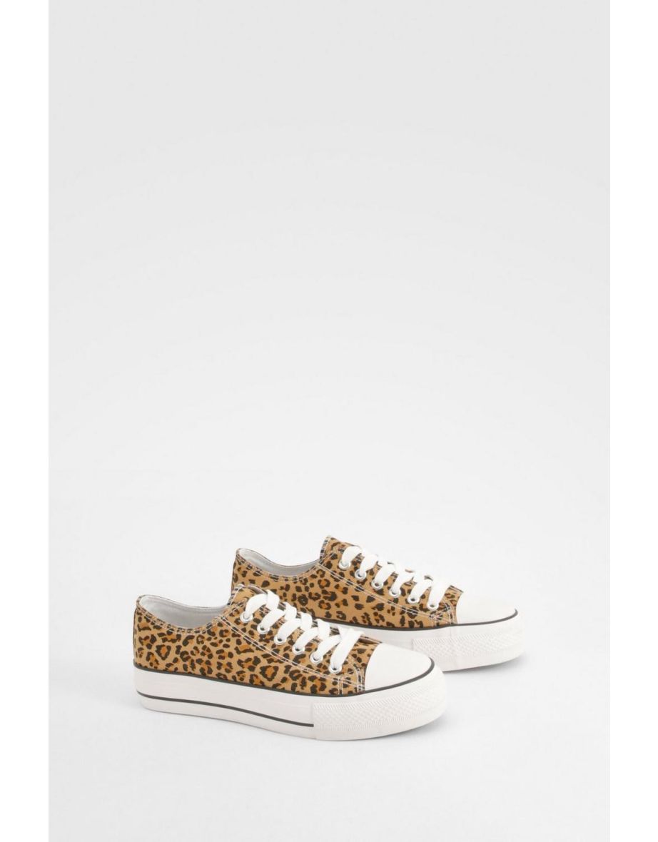 Shop Leopard Print Platform Low Top Lace Up Trainers Online in Oman VogaCloset