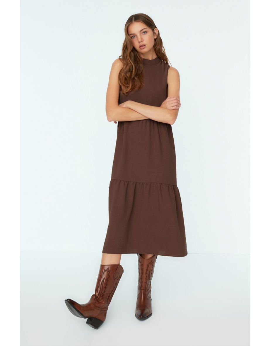 Brown Column Midaxi Dress