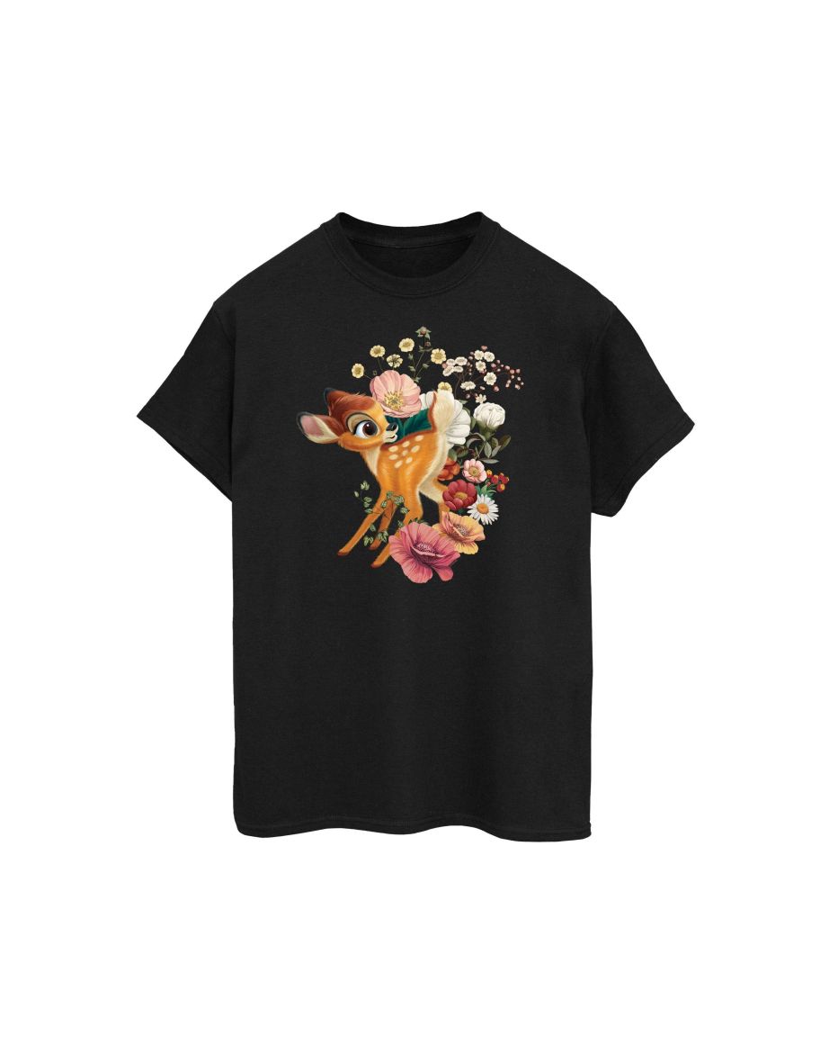 Disney Womens/Ladies Bambi Meadow Cotton Boyfriend T-Shirt - Black