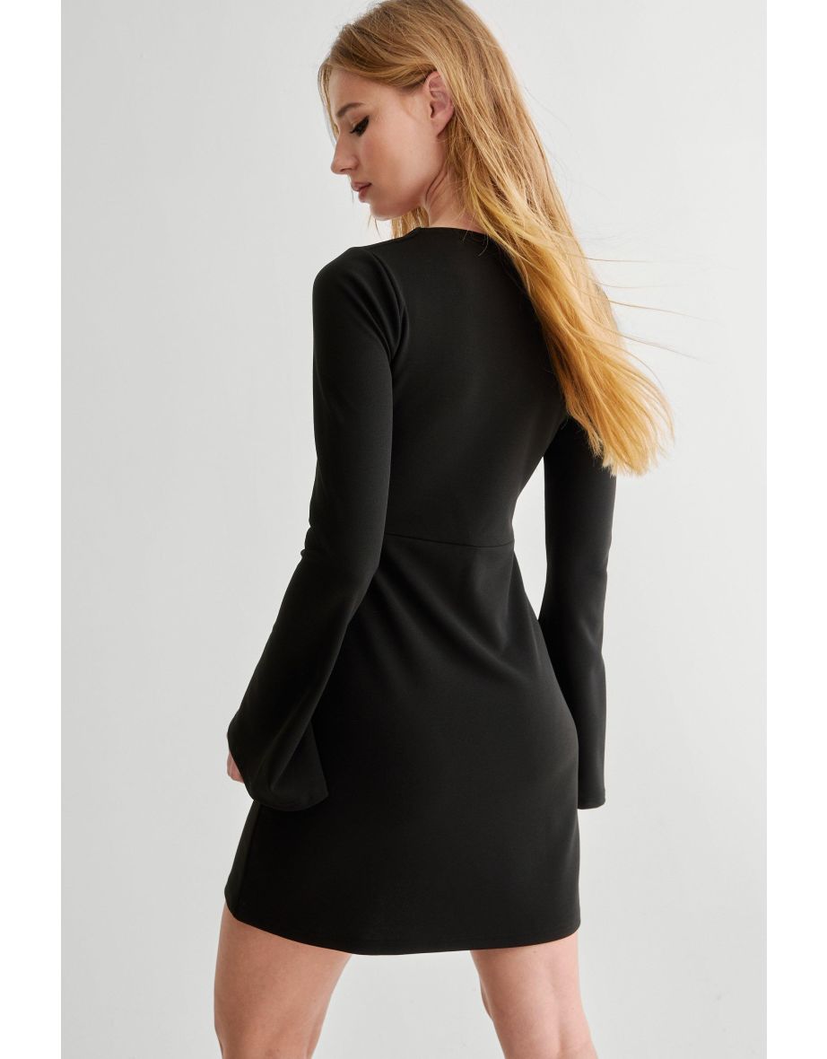 Square Neckline Long Sleeve Mini Dress - 3
