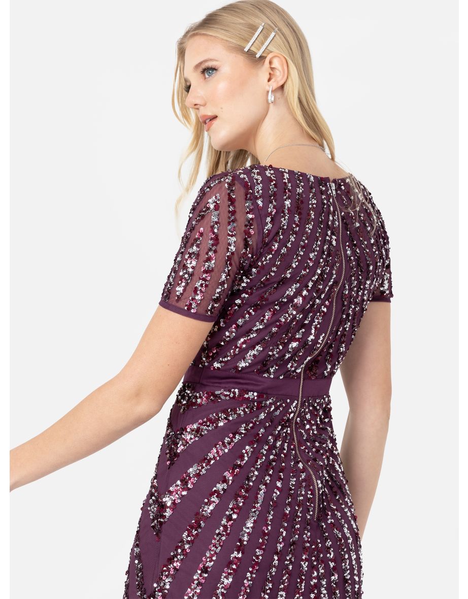 Maya Berry Short Sleeve Stripe Embellished Maxi Dress - 1