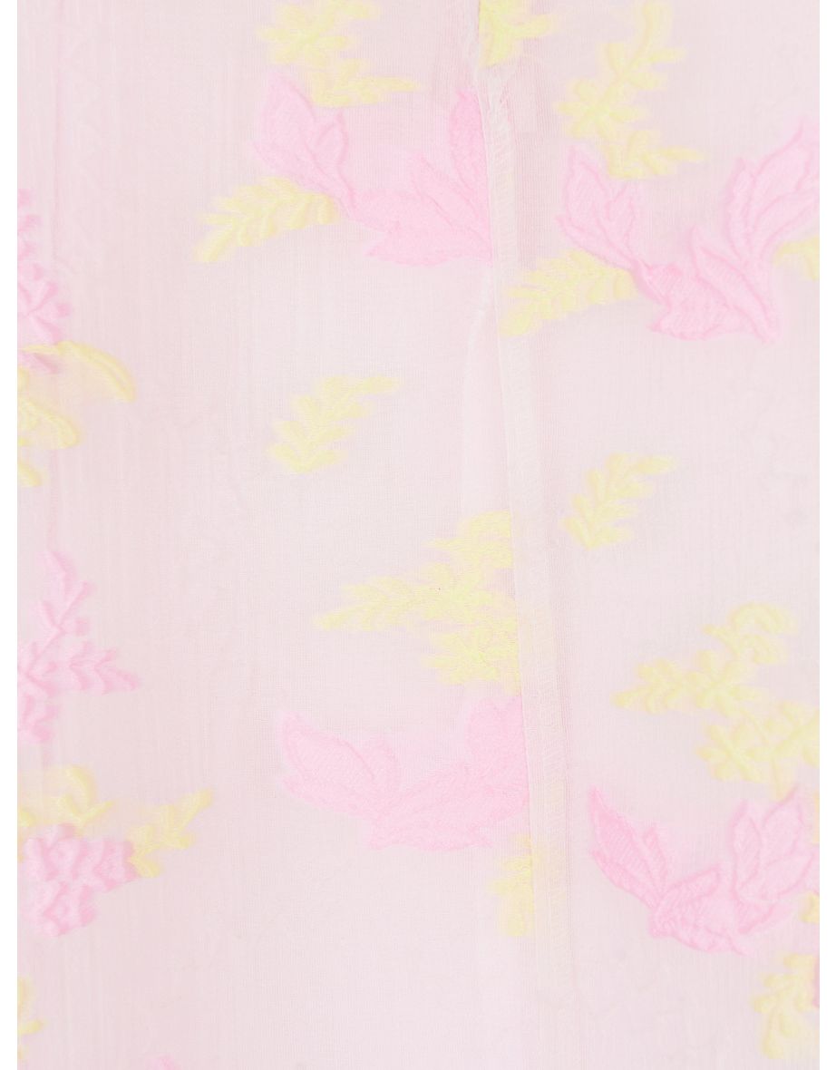 Girls Balloon Sleeve Jacquard Organza Dress in Pink - 5