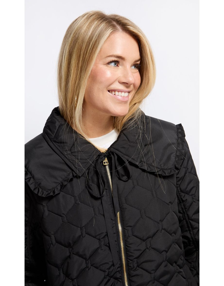 Black Quilted Collar Detail Jacket by Vogue Williams - 4